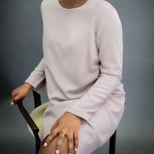 Mini long sleeve shirt dress in beige